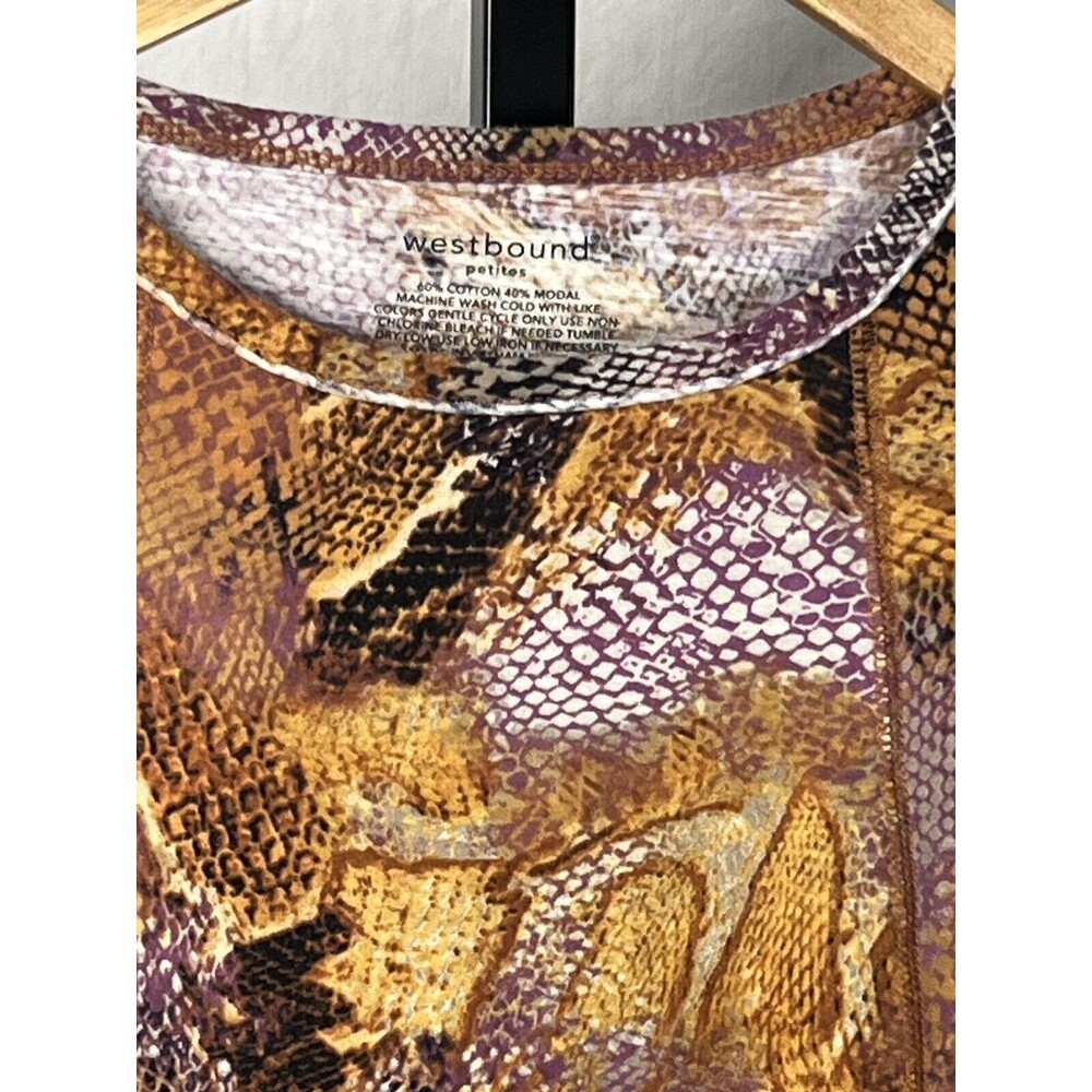 Westbound Top Snakeskin Print T Shirt Long Back Gold Purple Petite Small PS Rock - Picture 3 of 3